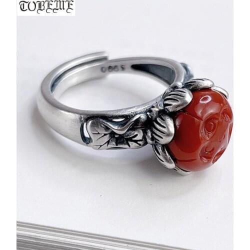 Handcrafted 100% 925 Silver Agate Lotus Ring 925 Sterling Women Ring Bohemia ring Resizable