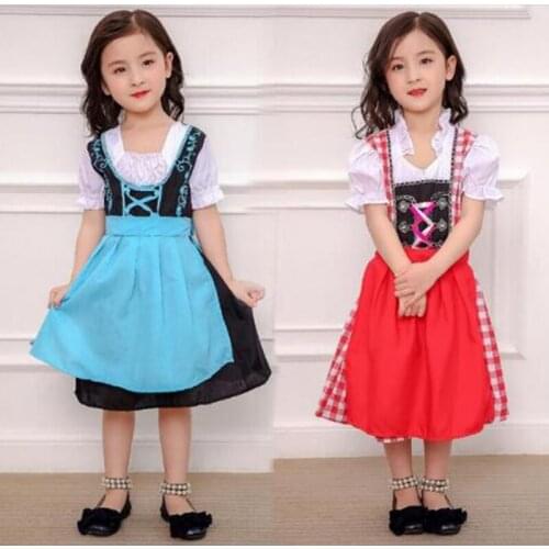 S-XL Children Oktoberfest princess Costumes German Kids Girl Beer Maid Heidi Costume Bavarian Dirndl Dress