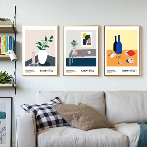 Modern Abstract Wine Glass Plant Desk Vintage Wall Art Nordic Posters and Prints Pictures for Home Living Room Bedroom Decor