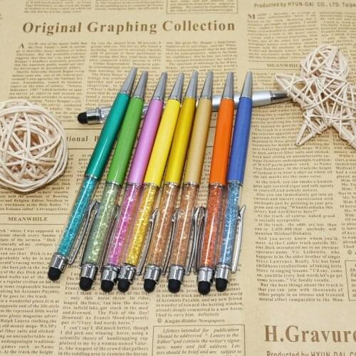 2PCS fashion creative stylus touch pen water crystal ballpoint pen writing stationery office and school black refill