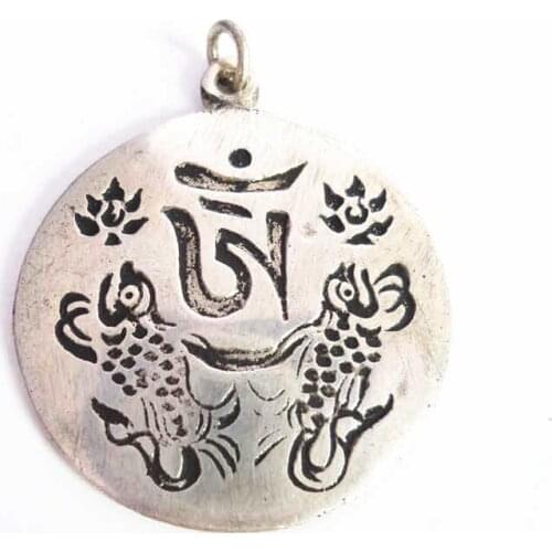 Tibetan Amulet Metal Copper Engraved OM Mantra Pendant Dural Fish Pendant for Man TBP578