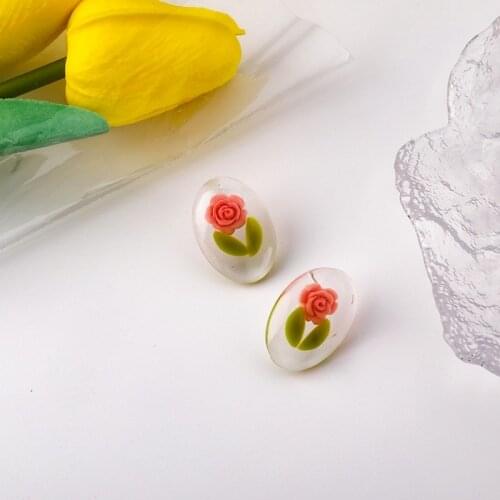 U-Magical Summer Sweet Transparent Tulip Flower Dangle Earrings for Women Pink Green Leaf Oval Resin Earrings Jewelry Pendientes