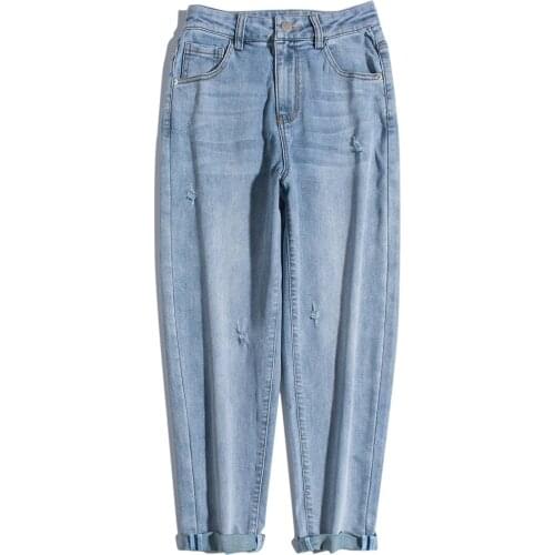 Spring Autumn Women Basics All-match Comfortable Water Washed Denim Cotton Elastic Jeans Harem Pants