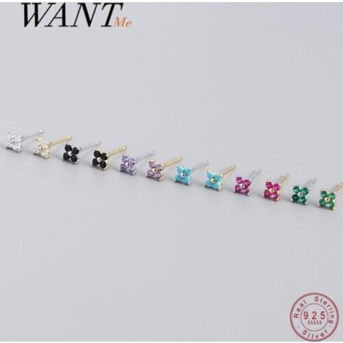 WANTME Real 925 Sterling Silver Sweet Romantic Four-leaf Flower Color Zircon Stud Earrings for Women Charming Party Jewelry Gift
