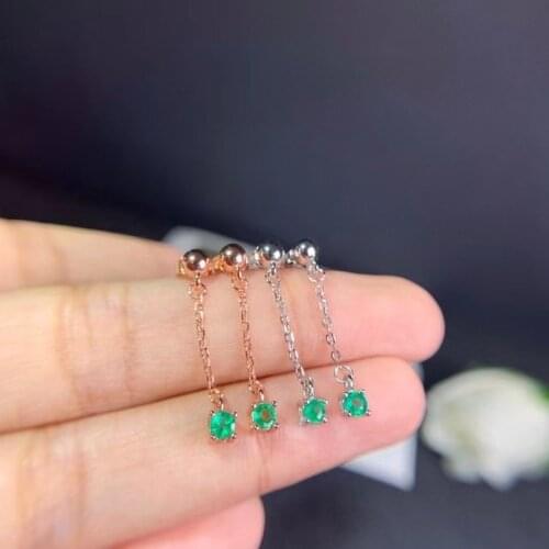 Fine Jewelry 925 Pure Silver Fashion Style Natural Emerald Girl Luxury Exquisite round Gemstone Earrings Ear Stud