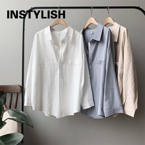 Instylish Korean Long Sleeve Loose Shirts Women Vintage Harajuku Blouses Casual Simple All-match Chic Tops Elegant Tunic Clothes