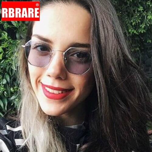 RBRARE 2021 Ladies Metal Polygon Sunglasse Women Brand Designer Clear Ocean Lenses Sun Glasses Shopping Street Beat UV400
