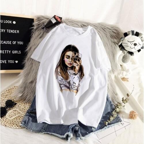 Women Fashion Soft Casual White T shirts Sexy Girl Summer Harajuku Top T-shirt Tops funny printed T-shirt