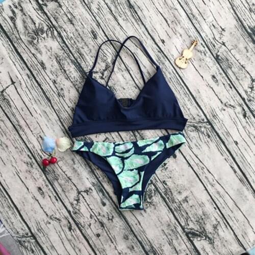 Womens Swimsuit2021 Sling Sexy Backless Print Printing and Dyeing Double-Sided Beach Split Three-Piece Swimsuit Two-Piece Suit