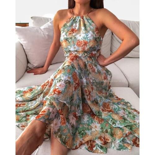 Women’s Elegant Halter Maxi Dresses Fashion Flower Off-shoulder Double-layer A-line Long Dress Summer Holiday Loose Sundress