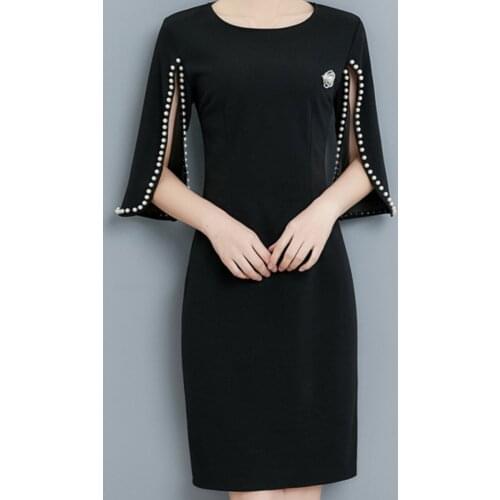 Women Round Neck Straight Mini Cocktail Dress With Pearl Ladies High Quality Plus Size Loose Sexy Party Dress Abiti Da Cocktail