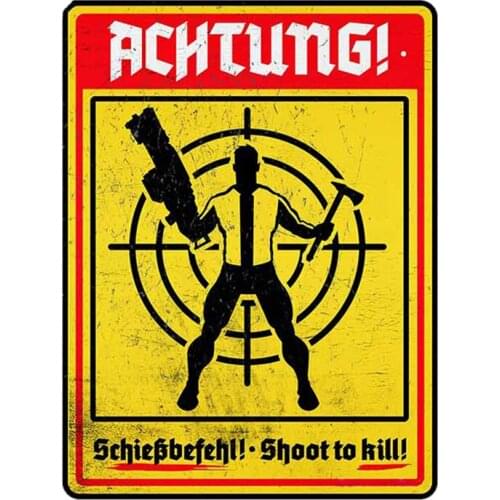 13cm x 9.8cm for Achtung Shooting Body Personality Car Sticker Scratch-proof Cartoon Decal for Windshield Motorcycle