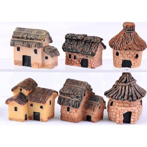2 PCS Moss Micro Landscape 6 style Thatched Cottage House Resin Small House Creative Crafts Zakka Miniature Garden Figurine