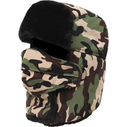 2020 Winter Russian Hat Men Women High Quality Thick Fur Hat Russian Cap Camo Mask Scarf Bomber Hat Ski Trapper Earflap Cap