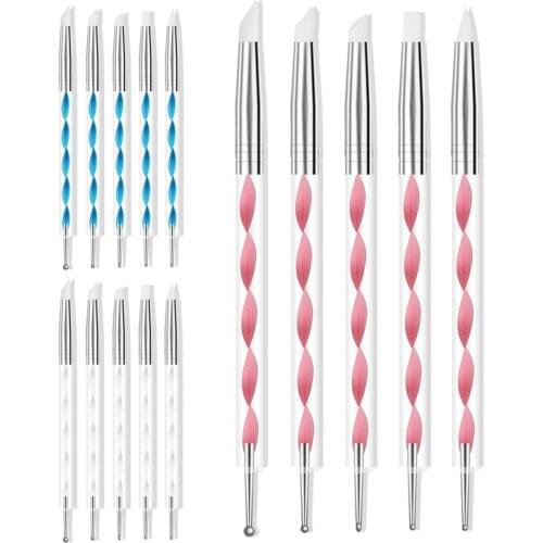 5pcs Dual Heads Acrylic Metal Dotting Wax Pen Rhinestones Gem Picker Crystal Picking Nail Art Studs Dotter DIY Point Drill Tools