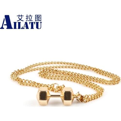 Ailatu Hot Sales Zinc Alloy Metal Barbell and Stainless Steel Chain Fitness Fashion Dumbbell Necklace