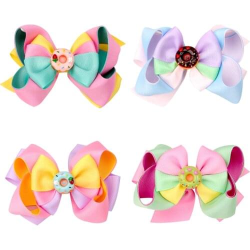 Oaoleer 2021 New 4.5inch Boutique Handmade Colorful Ribbon Grosgrain Hair Bow With Clips Kids Boutuique Hair Accessories