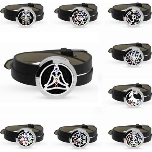 Magnet/Twist Stainless Aroma Essential Oil diffuser Bracelet Bangle With PU Leather Wristband +10p free pads