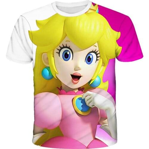 Mario T-shirt HD 3D printing cartoon fun anime childrens crew neck shirt 4-14 years old girls boutique childrens clothing top