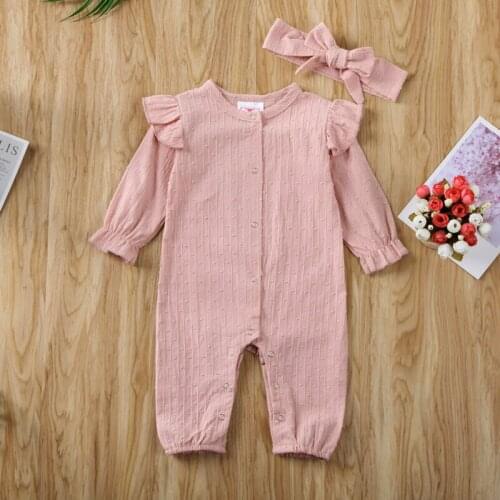 Sweet Toddler Baby Girl Kids Fly-Sleeve Romper Jumpsuit Tops Headband Clothes Long Sleeve Baby Girl Rompers