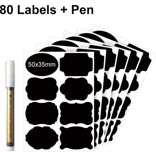 80 Chalkboard Labels- Removable Waterproof Sticker Label for Canisters for the Kitchen Glass Bottle Include Water-based Marker
