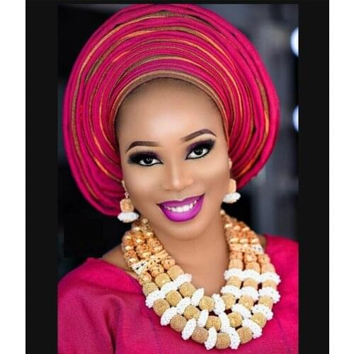 Fantastic Gold Bridal Beads African Jewelry Set Nigerian Women Costume Wedding Statement Necklace Set 2017 WE088