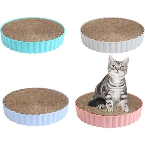 Corrugated Cat Scratch Board Cat Bed Round Plastic Case Cat Scratch Toy Kitten Cardboard Scratch Pad Claws Care Pet Toys