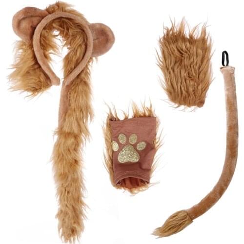 K3NF Lion Ears and Tail Set Lion Cosplay Accessories-Lion Ears Headband and Tail Lion Headband Paws And Tail Lion Headband