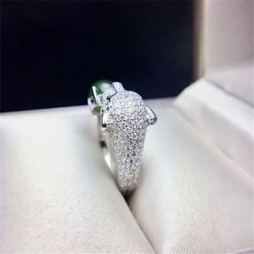 KJJEACXMY Colorful Jewelry 925 Silver Inlay Natural Jasper Leopard Head Ring support detection noble