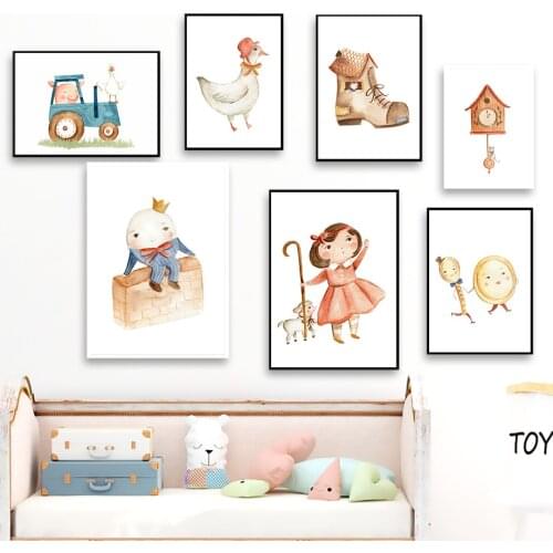Cute Cartoon Egg Girl Pig Alarm Clock Shoes Wall Art Canvas Painting Nordic Posters And Prints Wall Pictures For Kids Room Decor