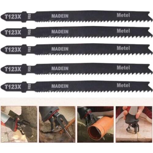 5pcs Saw Blades T123X 4 Inch High Carbon Steel T-Shank Jigsaw Blades Set For Metal Pipes Wood Cutting High Hardness Durable
