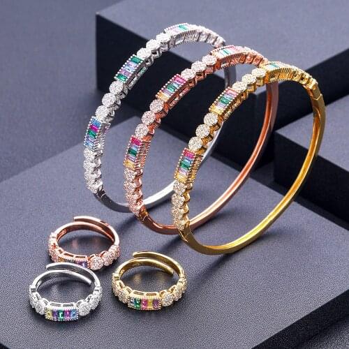 Janekelly Luxury Unique African Bangle Ring Set For Women Wedding Cubic Zircon Crystal CZ Dubai Bridal Jewelry Set