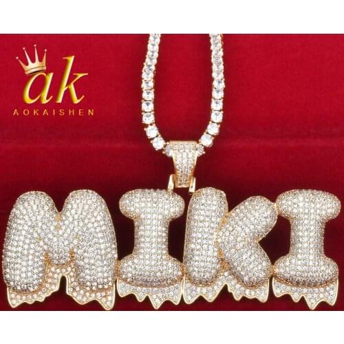 Custom Name White Color Drip Bubble Letters Pendants Necklaces Mens Zircon Hip Hop Jewelry