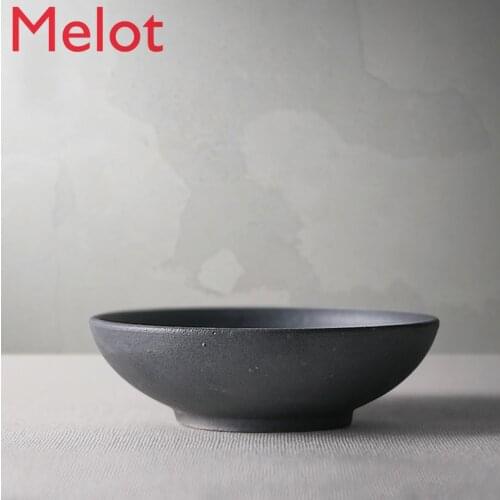 Stoneware Dish Japanese Style Bowl Large Handmade Dinner Plate Creative Dim Sum Dish Fruit Plate Retro Disk Set Bowl Dish Plate