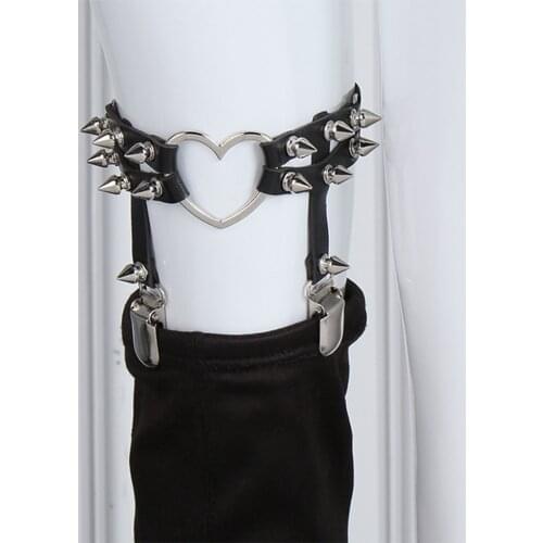 Prettyia Women Gothic Punk Rivets Leather Suspender Garters Belts Costume