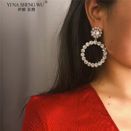 Fashion Circular Hoop Earrings for Women Bijoux Geometric Rhinestones Pearl Earrings Statement Jewelry Accessories Party Gift