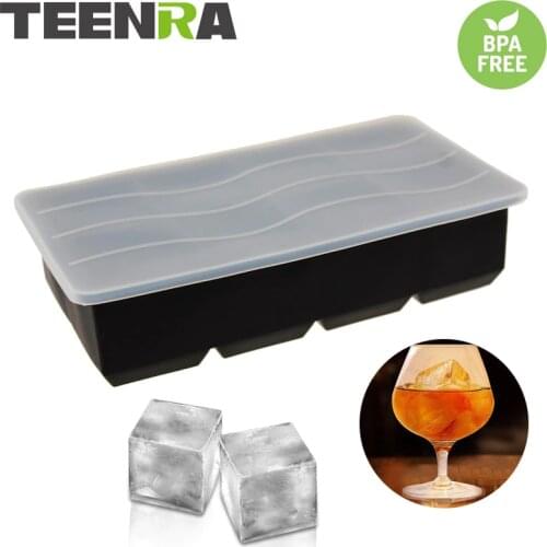 TEENTA Black Silicone Ice Mold Square Ice Cube Tray Lid 8 Holes Ice Cubes Maker Silicone Cube Mold Lid Party Bar