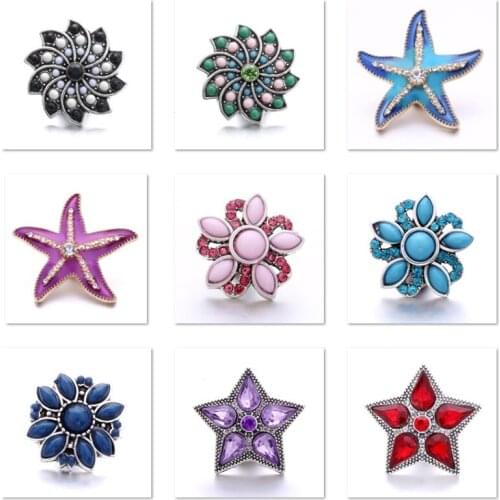 XH5517 color crystal starfish flower Five stars 18mm Metal snap button jewelry for snap bracelet