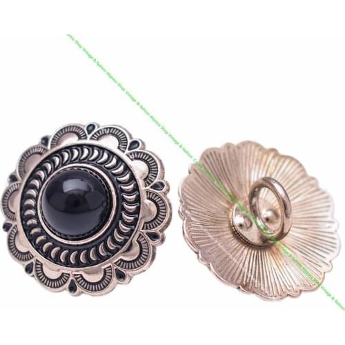 South Black Turquoise Shank Sewing Concho Buttons Flower Carved Charms 10Pcs/lot 25Mm for Leathercraft Diy Making Accessories