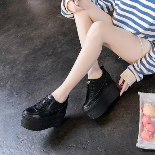 Genuine Leather Platform Shoes for Woman Autumn Wedge Sneakers Winter Boots Women Sneakers Korean Fashion Platform Heels Trend