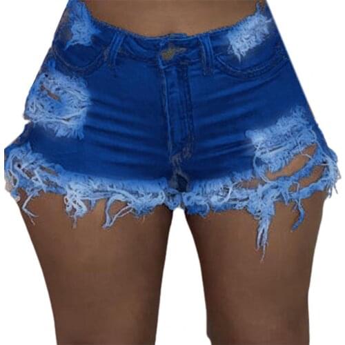 Women Sexy Shorts Summer 2021 Ripped Hole Design High Waist Skinny Burrs Slim Jeans Denim Shorts Night Club Short Femme