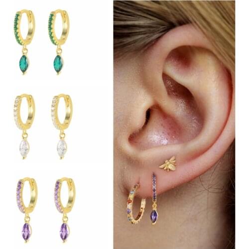 Viny Rose Red Purple Green Color Horse Eye Earrings For Women 925 Sterling Silver Earrings Hoops Pendientes Jewelry 2021 Trend