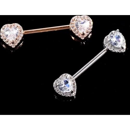 1Pc Clear CZ Crystal Heart Nipple Ring Barbell Nipple Piercing Sexy Women Nipple Rings Cover Pircing Body Jewelry