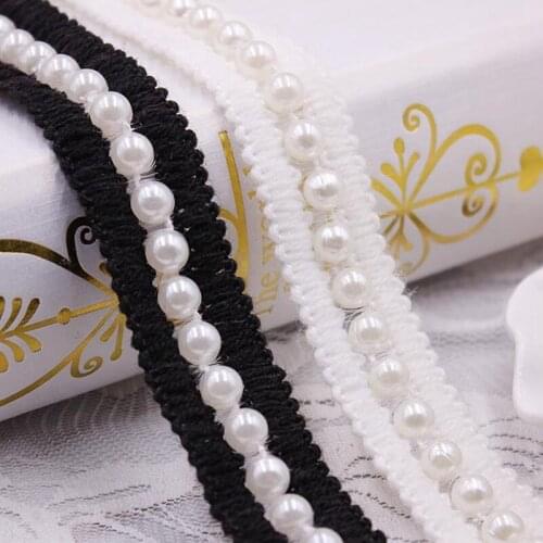 1Yards/Lot White Pearl Beaded Lace Trim Embroidery Lace Ribbon African Lace Fabric DIY Collar Sewing Garment Headdress Materials