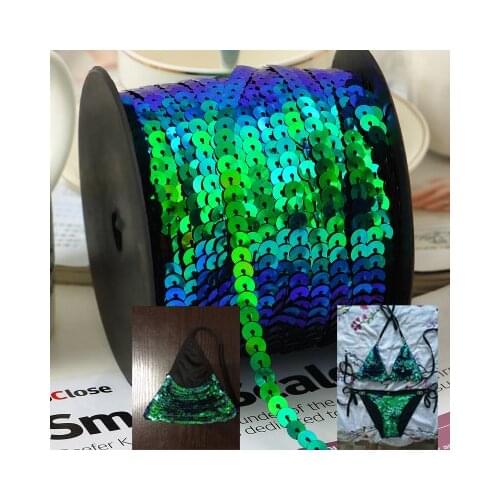 100 Yards 6mm AB Multi-Colored Sequins Trim, Sold per Packet of 1 Roll(100 Yards)-Black Green AB Sewing Sequins Ribbon