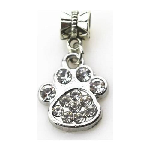 20pcs/lot crystal dog paw charms hanging charm big hole pendant beads charm fit pando bracelet diy jewelry dangle charms