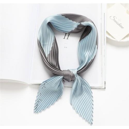 2021 Plaid Print Crinkle Square Scarf For Women Silk Shawl Head Wraps Foulard Satin Hijab Neckerchief Female Hair Band Bandana