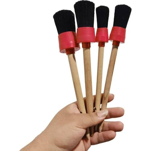 4 Pcs/set Car Detail Brush Cleaning Brush For Air Outlet Engine Air Conditioner Round Head Wooden Soft Brush Auto Tool