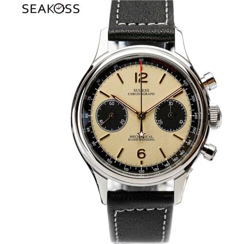 40mm Luminous Chronograph Panda 1963 Seagull Movement ST19 Metal Steel Bracelet Pilot Men Watch with Swan Neck Sapphire Watch