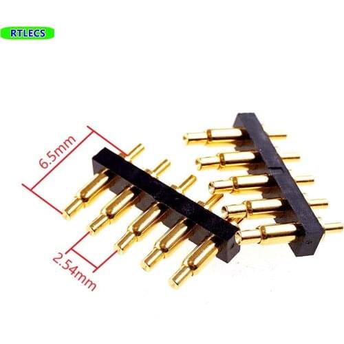 5 Pcs Concave Tip Spring Loaded Pogo Pin Connector 5 Pins 2.54mm Pitch 6.5 MM Height Through Holes PCB Vertical Single Row